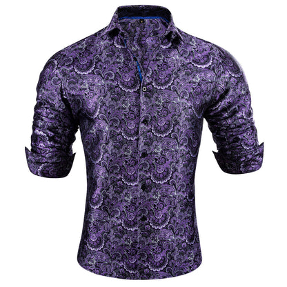 Purple Floral Silk Dress Shirt shirt    - Sophisticated Gentlemen