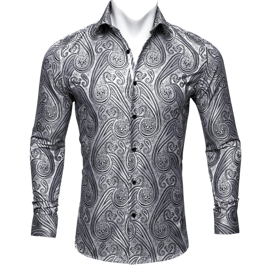 Light Gray Floral Silk Dress Shirt shirt S   - Sophisticated Gentlemen