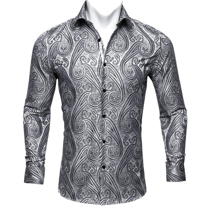 Light Gray Floral Silk Dress Shirt shirt S   - Sophisticated Gentlemen