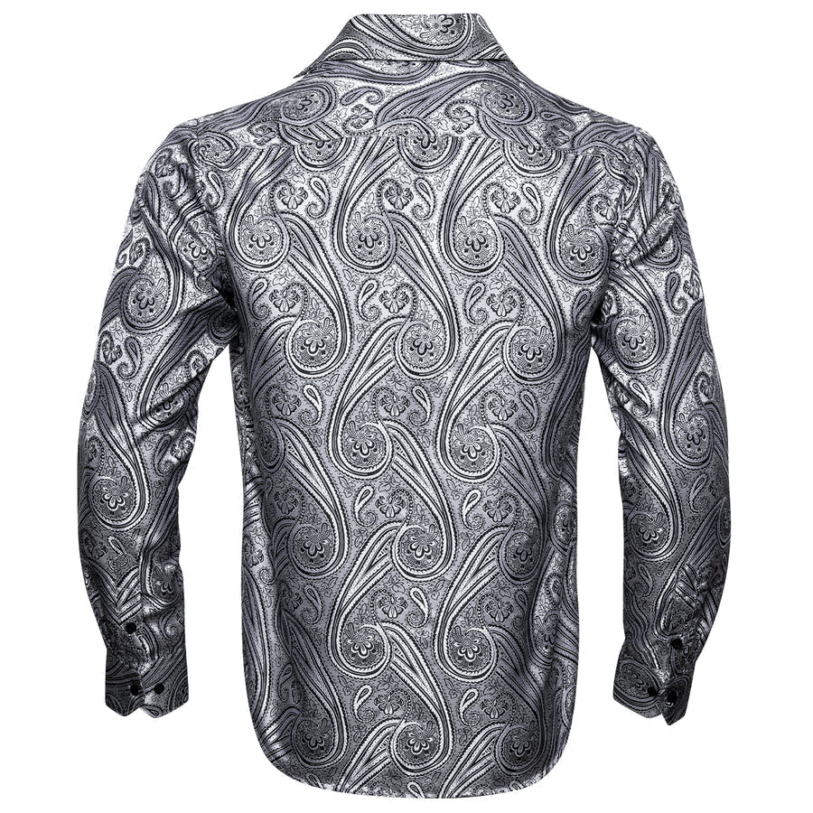 Light Gray Floral Silk Dress Shirt shirt    - Sophisticated Gentlemen