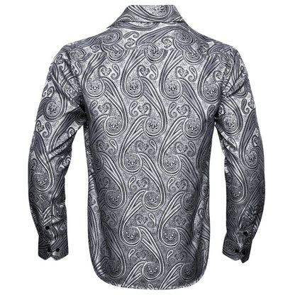 Light Gray Floral Silk Dress Shirt shirt    - Sophisticated Gentlemen