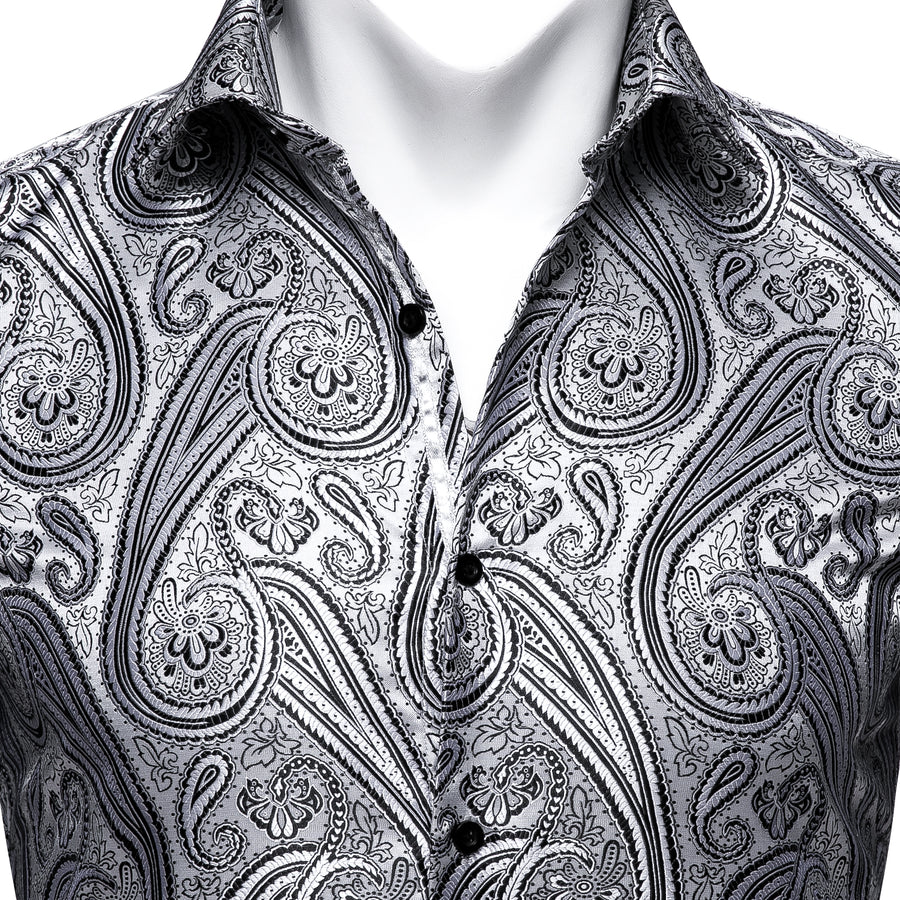 Light Gray Floral Silk Dress Shirt shirt    - Sophisticated Gentlemen