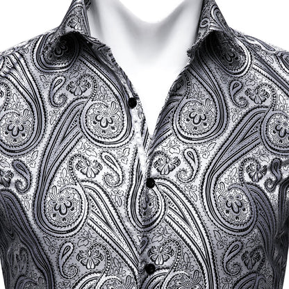 Light Gray Floral Silk Dress Shirt shirt    - Sophisticated Gentlemen