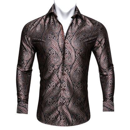 Red Brown Paisley Silk Dress Shirt shirt    - Sophisticated Gentlemen
