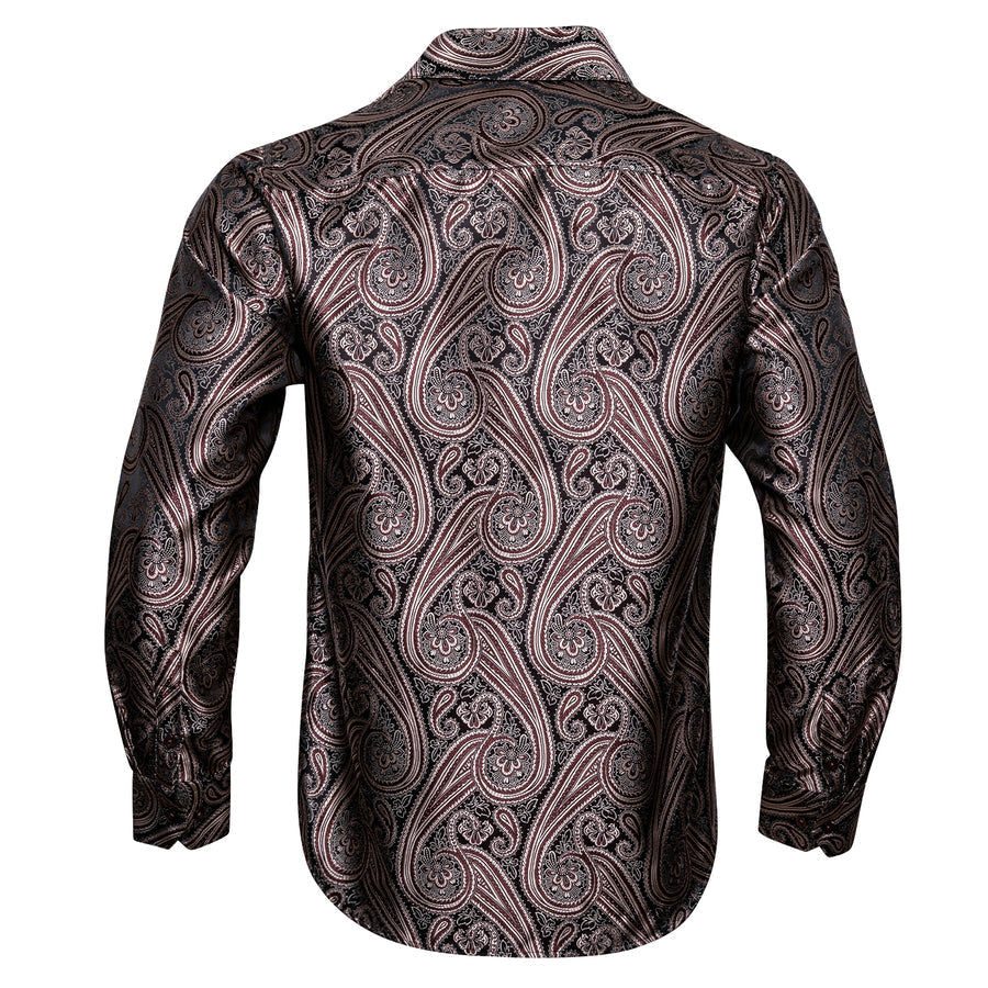 Red Brown Paisley Silk Dress Shirt shirt    - Sophisticated Gentlemen