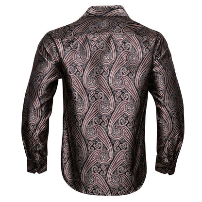 Red Brown Paisley Silk Dress Shirt shirt    - Sophisticated Gentlemen