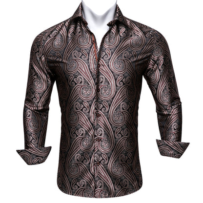Red Brown Paisley Silk Dress Shirt shirt    - Sophisticated Gentlemen