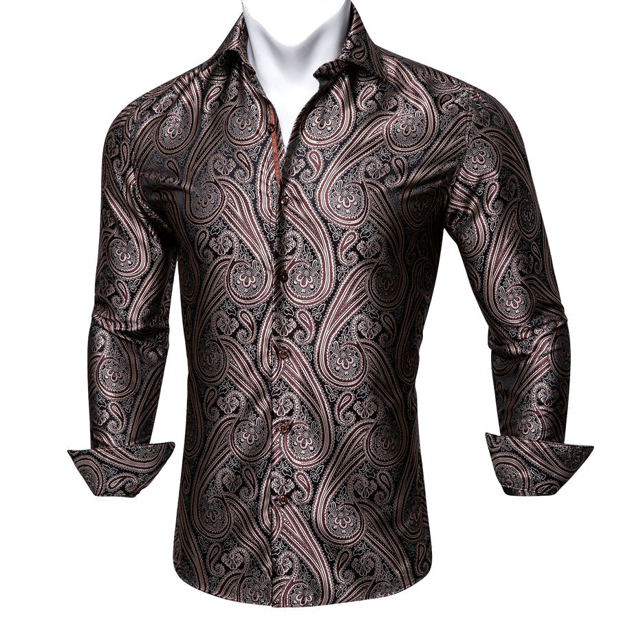 Red Brown Paisley Silk Dress Shirt shirt    - Sophisticated Gentlemen