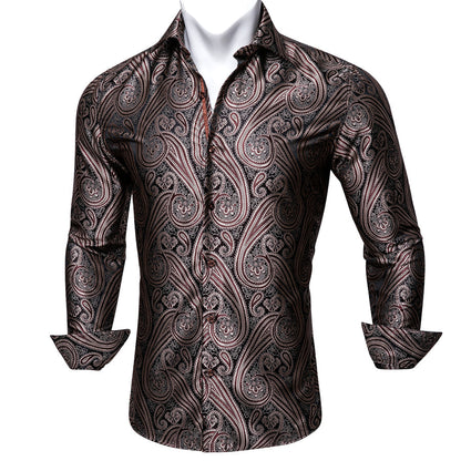 Red Brown Paisley Silk Dress Shirt shirt    - Sophisticated Gentlemen