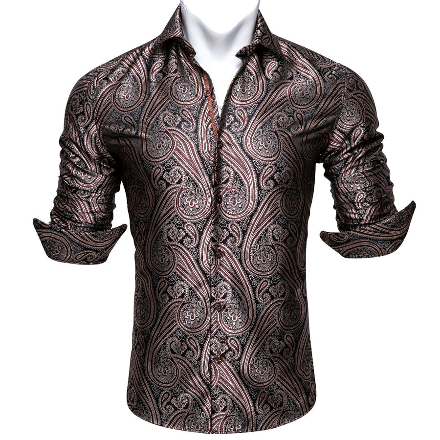 Red Brown Paisley Silk Dress Shirt shirt    - Sophisticated Gentlemen