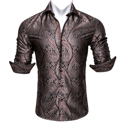 Red Brown Paisley Silk Dress Shirt shirt    - Sophisticated Gentlemen