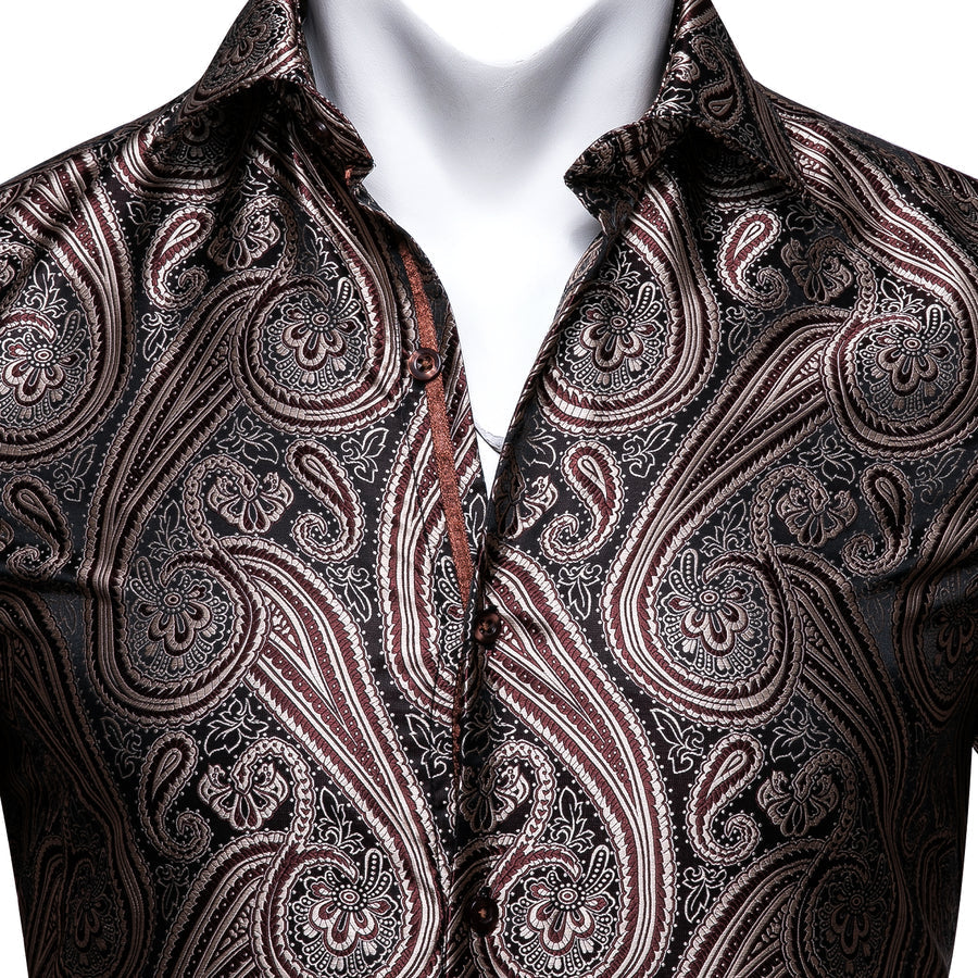 Red Brown Paisley Silk Dress Shirt shirt    - Sophisticated Gentlemen