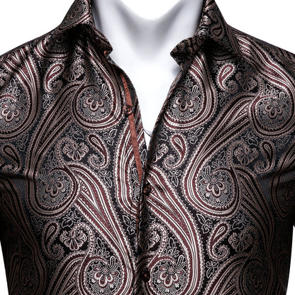 Red Brown Paisley Silk Dress Shirt shirt    - Sophisticated Gentlemen