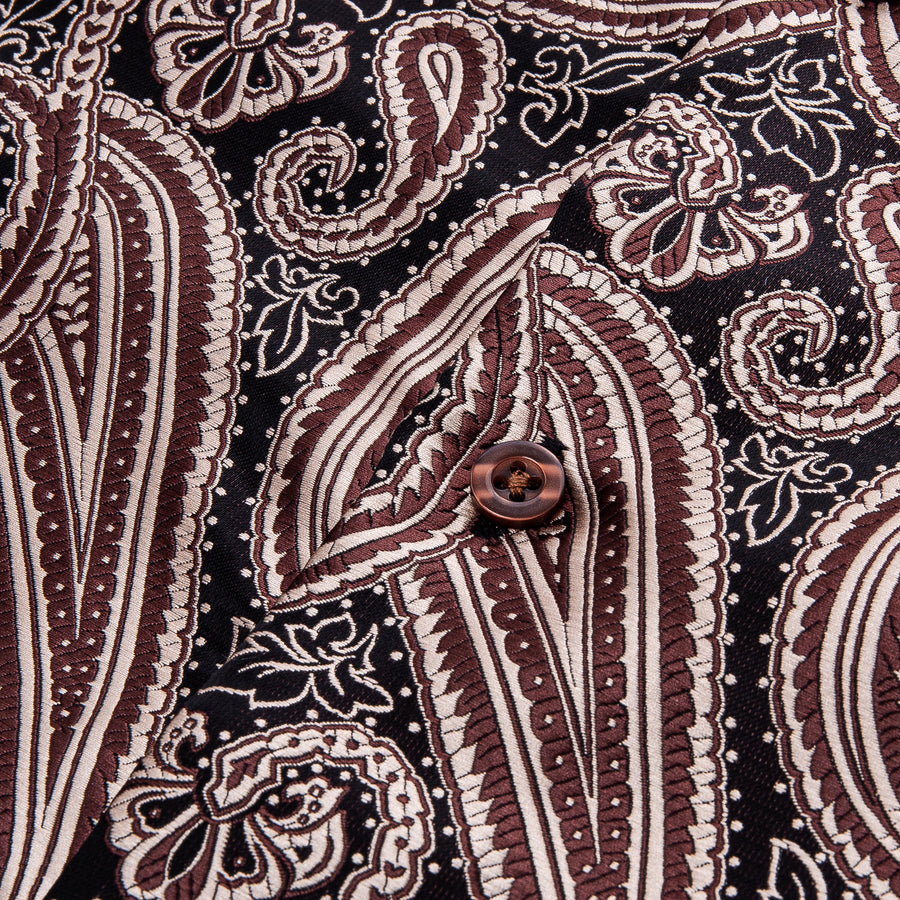 Red Brown Paisley Silk Dress Shirt shirt    - Sophisticated Gentlemen