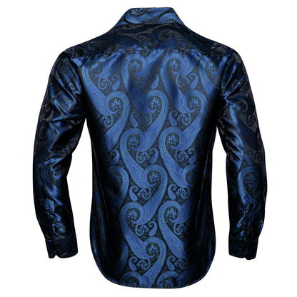 Blue Paisley Silk Dress Shirt shirt    - Sophisticated Gentlemen