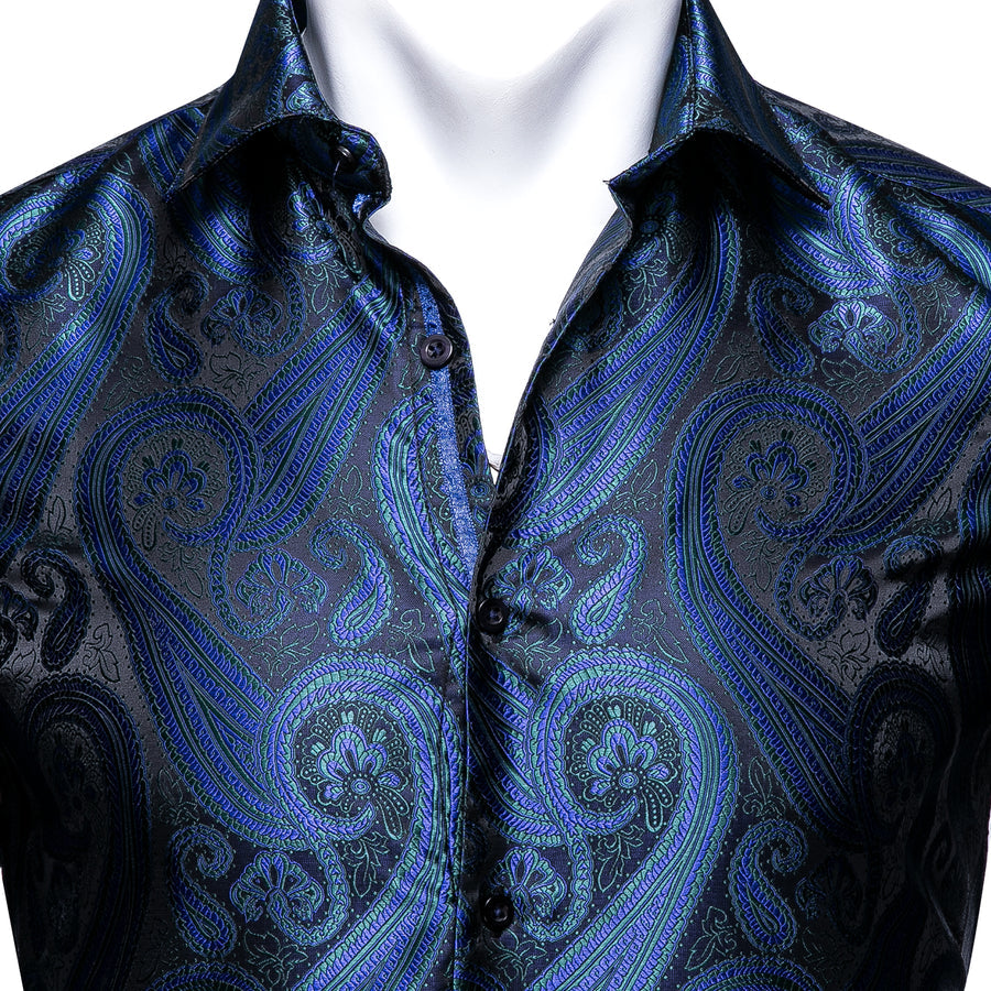 Blue Paisley Silk Dress Shirt shirt    - Sophisticated Gentlemen