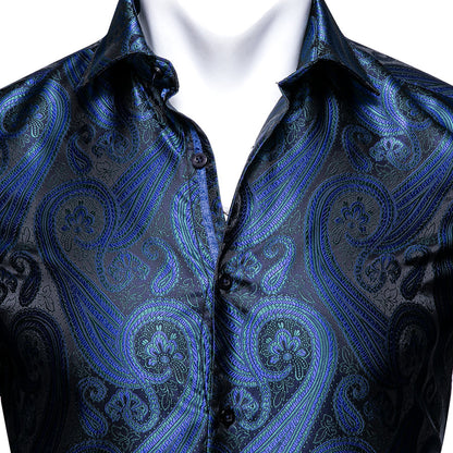 Blue Paisley Silk Dress Shirt shirt    - Sophisticated Gentlemen