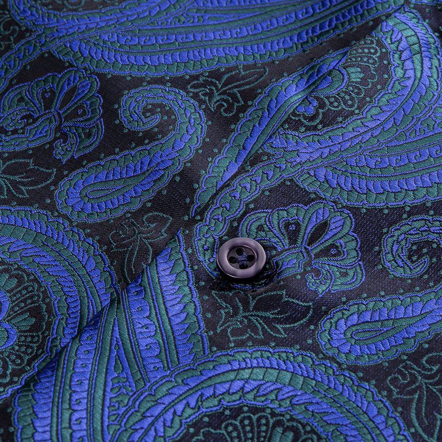 Blue Paisley Silk Dress Shirt shirt    - Sophisticated Gentlemen