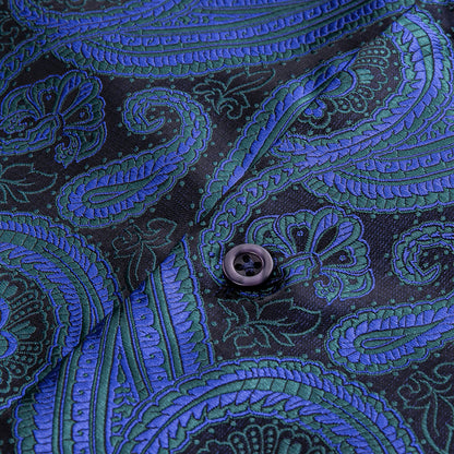 Blue Paisley Silk Dress Shirt shirt    - Sophisticated Gentlemen