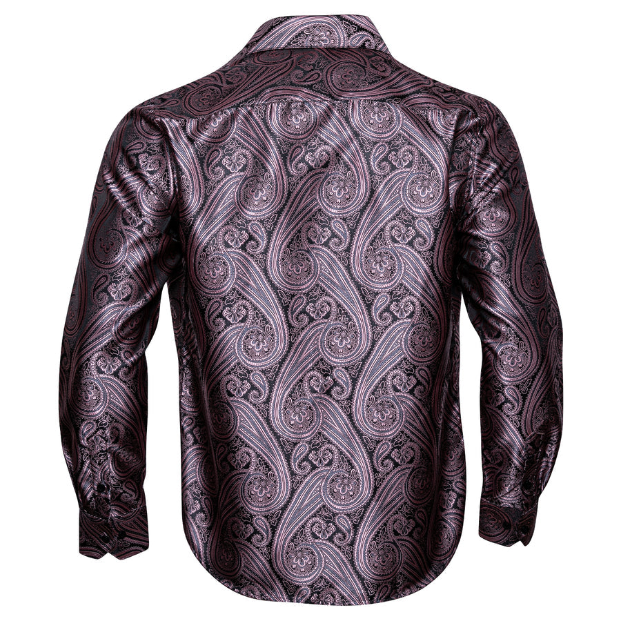 Red Brown Paisley Silk Dress Shirt shirt    - Sophisticated Gentlemen