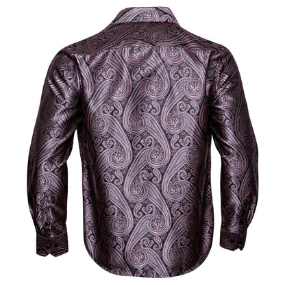 Red Brown Paisley Silk Dress Shirt shirt    - Sophisticated Gentlemen