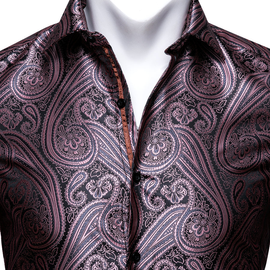 Red Brown Paisley Silk Dress Shirt shirt    - Sophisticated Gentlemen