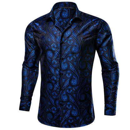 Dark Blue Paisley Silk Dress Shirt shirt    - Sophisticated Gentlemen