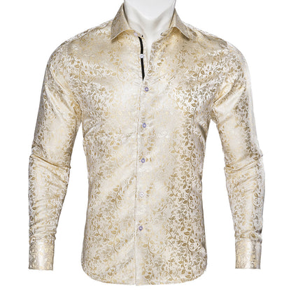 Champagne Floral Silk Dress Shirt shirt S   - Sophisticated Gentlemen