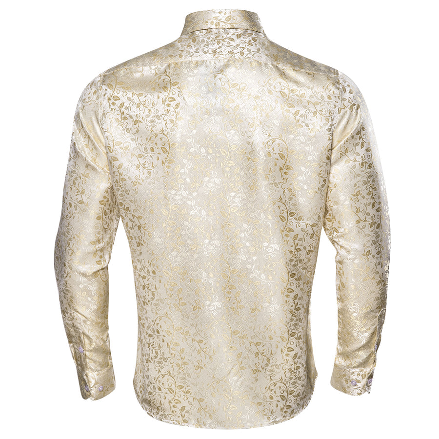 Champagne Floral Silk Dress Shirt shirt    - Sophisticated Gentlemen