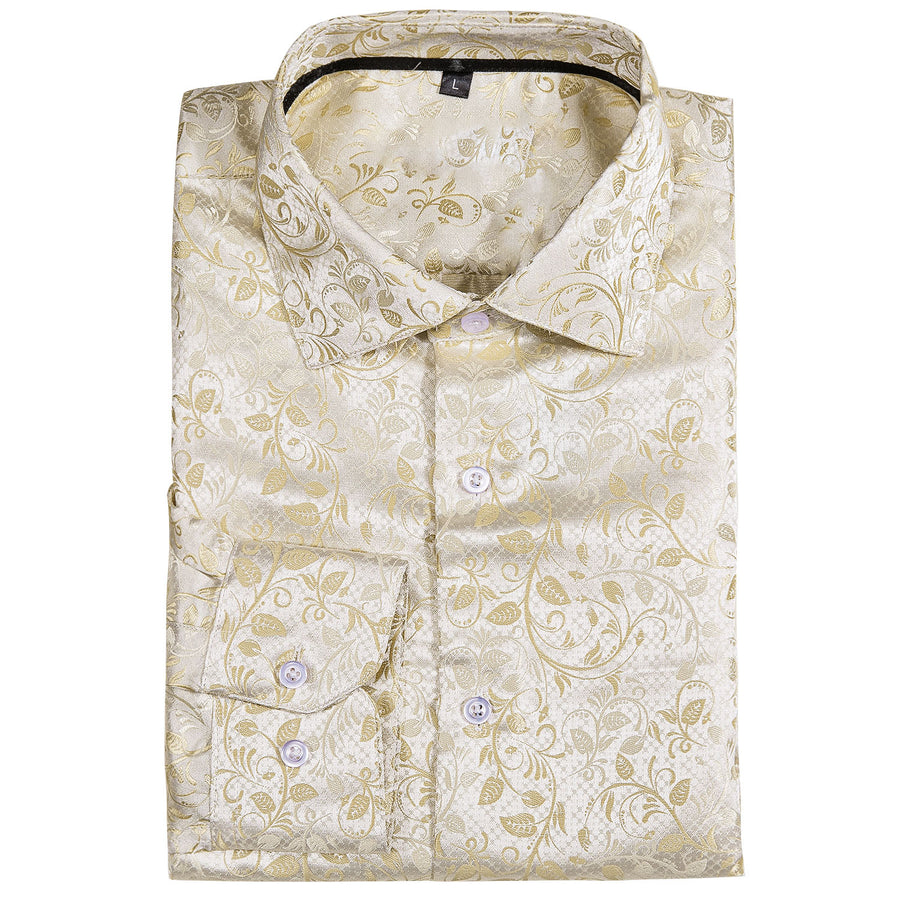 Champagne Floral Silk Dress Shirt shirt    - Sophisticated Gentlemen