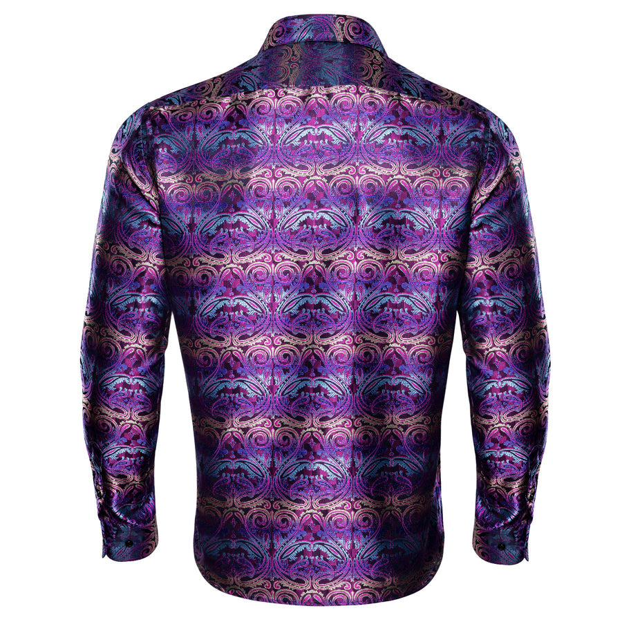 Blue Violet Paisley Silk Dress Shirt shirt    - Sophisticated Gentlemen