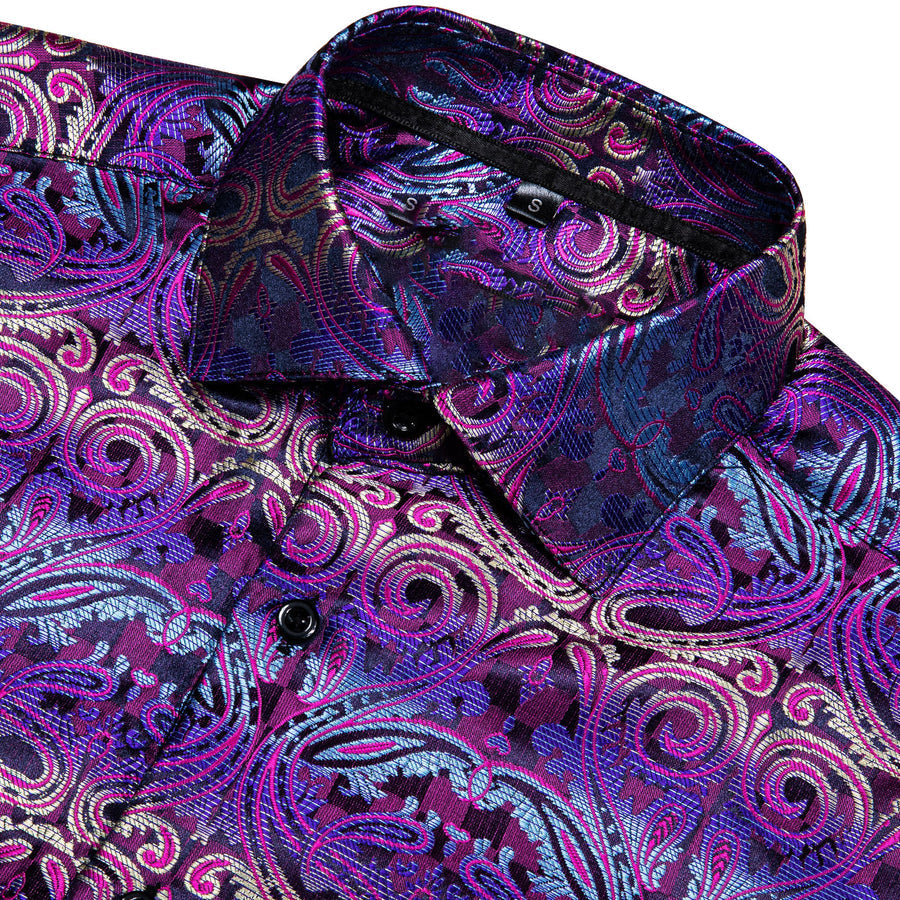 Blue Violet Paisley Silk Dress Shirt shirt    - Sophisticated Gentlemen