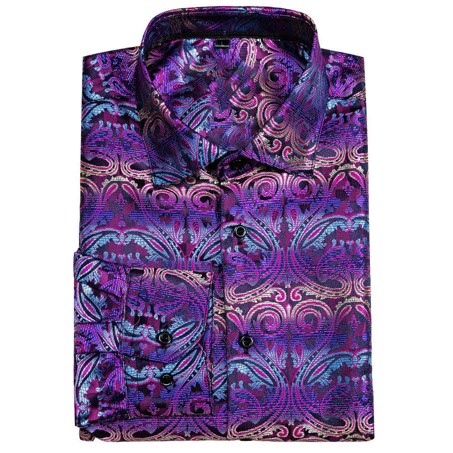Blue Violet Paisley Silk Dress Shirt shirt    - Sophisticated Gentlemen
