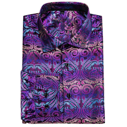 Blue Violet Paisley Silk Dress Shirt shirt    - Sophisticated Gentlemen