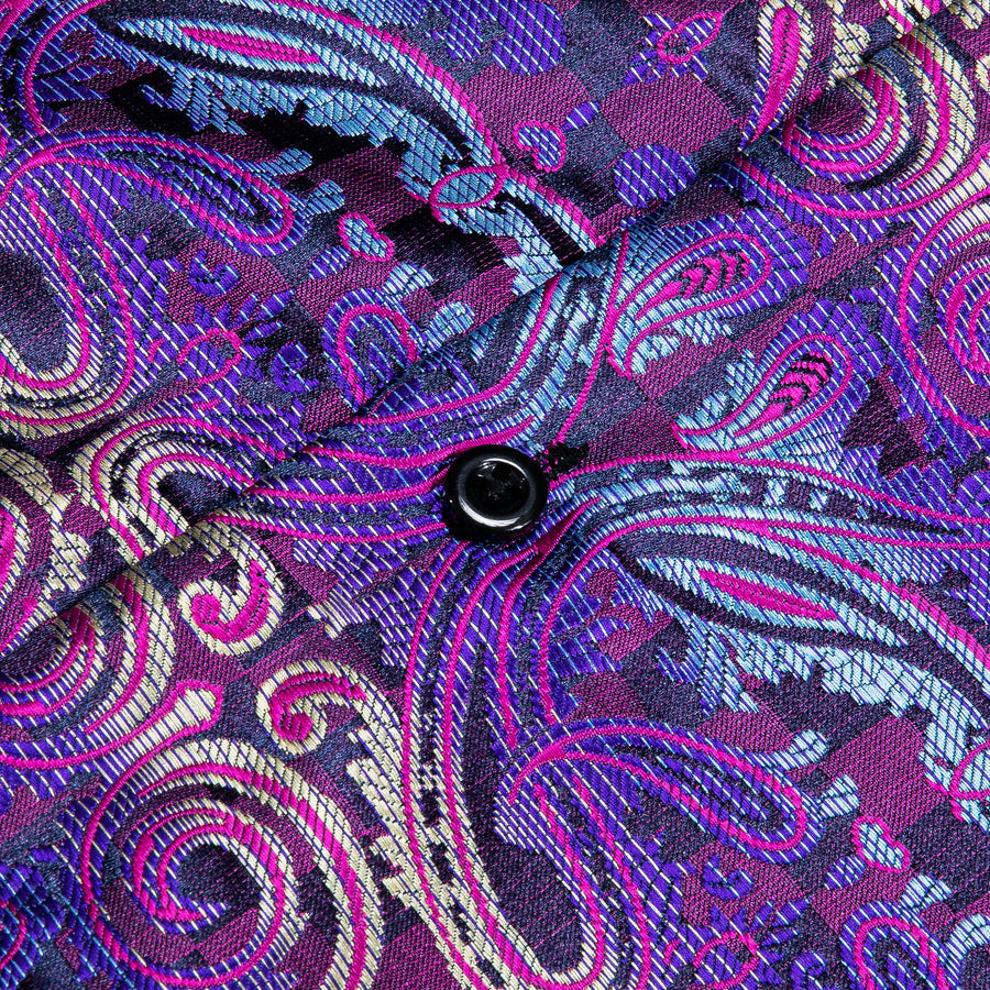 Blue Violet Paisley Silk Dress Shirt shirt    - Sophisticated Gentlemen