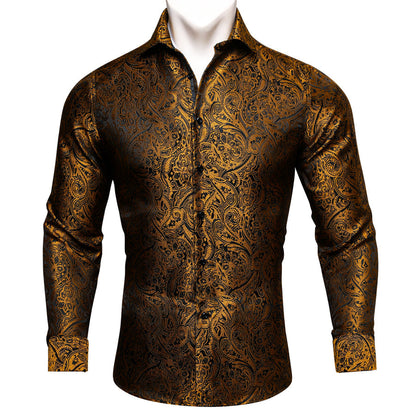 Black Golden Paisley Silk Dress Shirt shirt    - Sophisticated Gentlemen