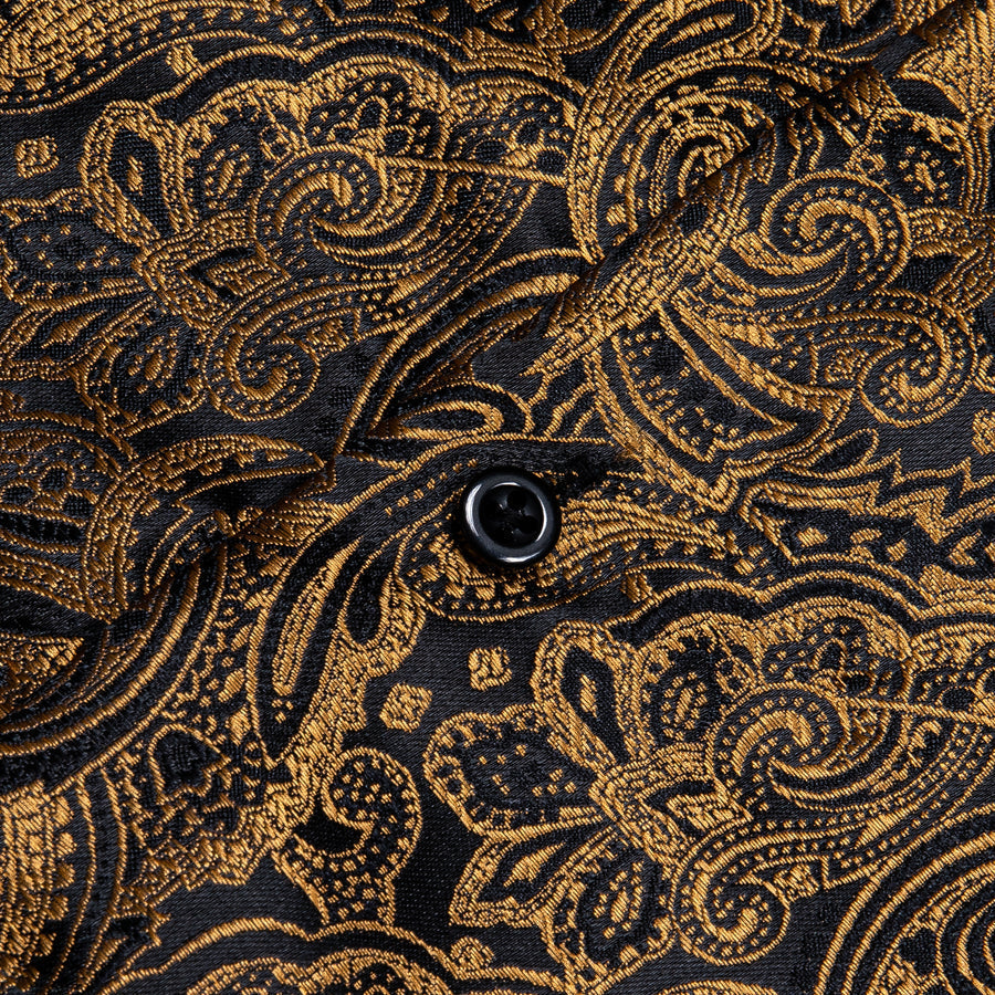 Black Golden Paisley Silk Dress Shirt shirt    - Sophisticated Gentlemen