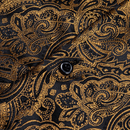 Black Golden Paisley Silk Dress Shirt shirt    - Sophisticated Gentlemen