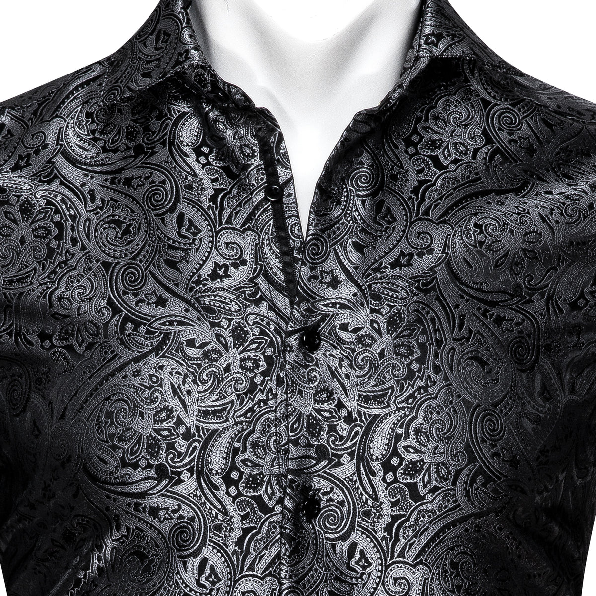 Black and Silver Paisley Silk Shirt shirt    - Sophisticated Gentlemen
