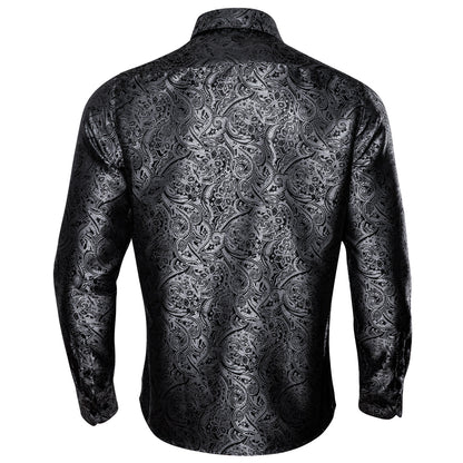Black and Silver Paisley Silk Shirt shirt    - Sophisticated Gentlemen
