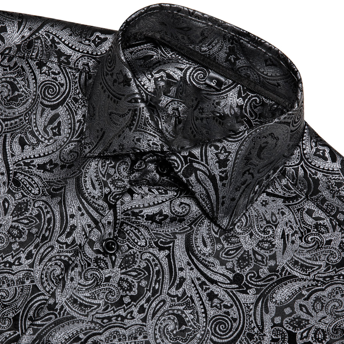 Black and Silver Paisley Silk Shirt shirt    - Sophisticated Gentlemen