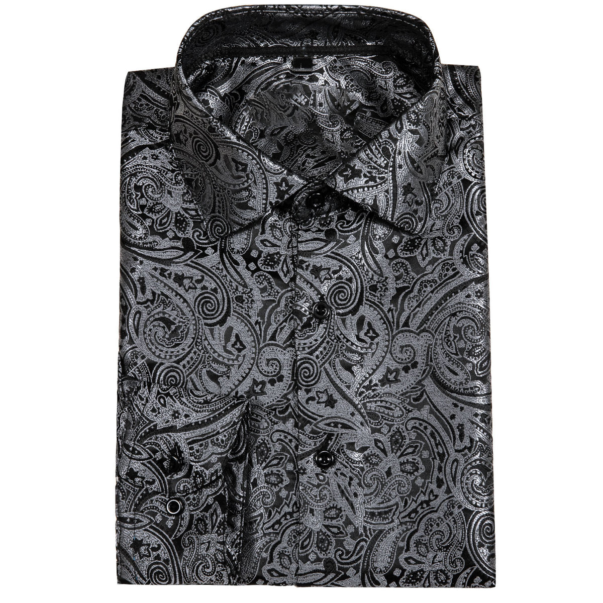 Black and Silver Paisley Silk Shirt shirt    - Sophisticated Gentlemen