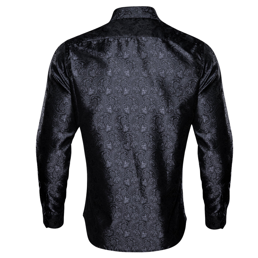 Classic Black Paisley Silk Dress Shirt shirt    - Sophisticated Gentlemen