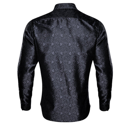 Classic Black Paisley Silk Dress Shirt shirt    - Sophisticated Gentlemen