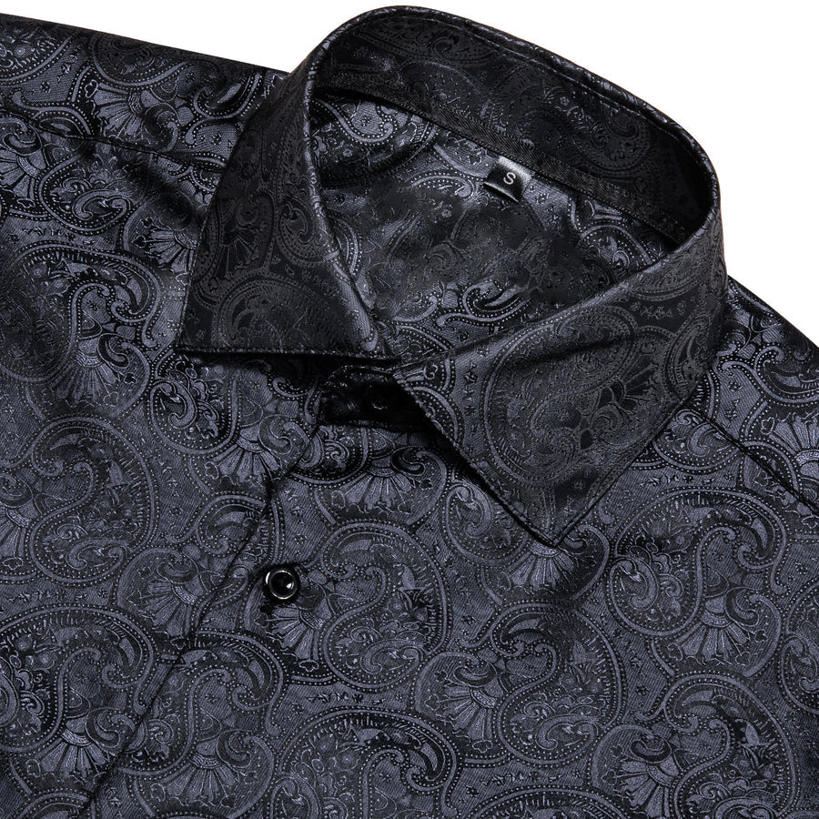 Classic Black Paisley Silk Dress Shirt shirt    - Sophisticated Gentlemen