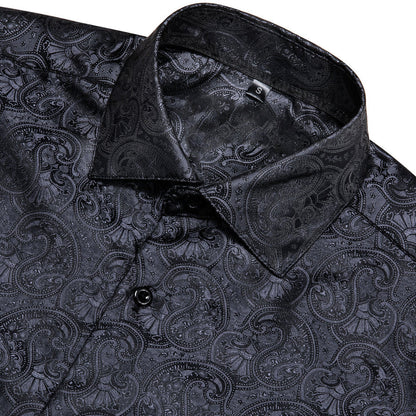 Classic Black Paisley Silk Dress Shirt shirt    - Sophisticated Gentlemen
