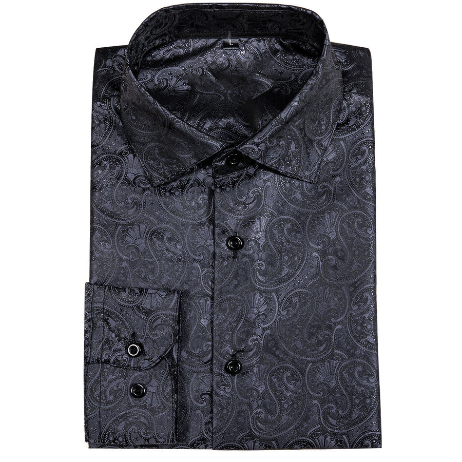 Classic Black Paisley Silk Dress Shirt shirt    - Sophisticated Gentlemen