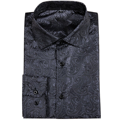 Classic Black Paisley Silk Dress Shirt shirt    - Sophisticated Gentlemen