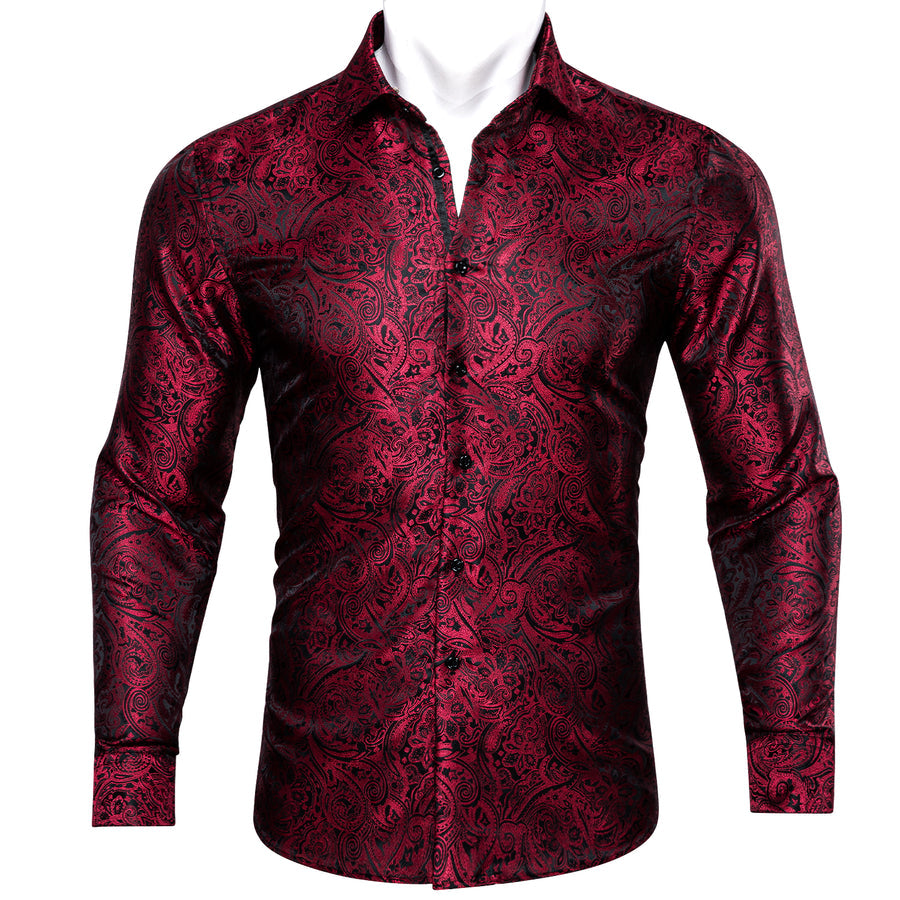 Red Black Paisley Dress Shirt shirt S   - Sophisticated Gentlemen