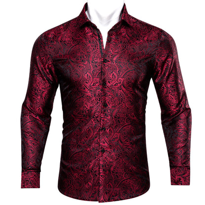 Red Black Paisley Dress Shirt shirt S   - Sophisticated Gentlemen